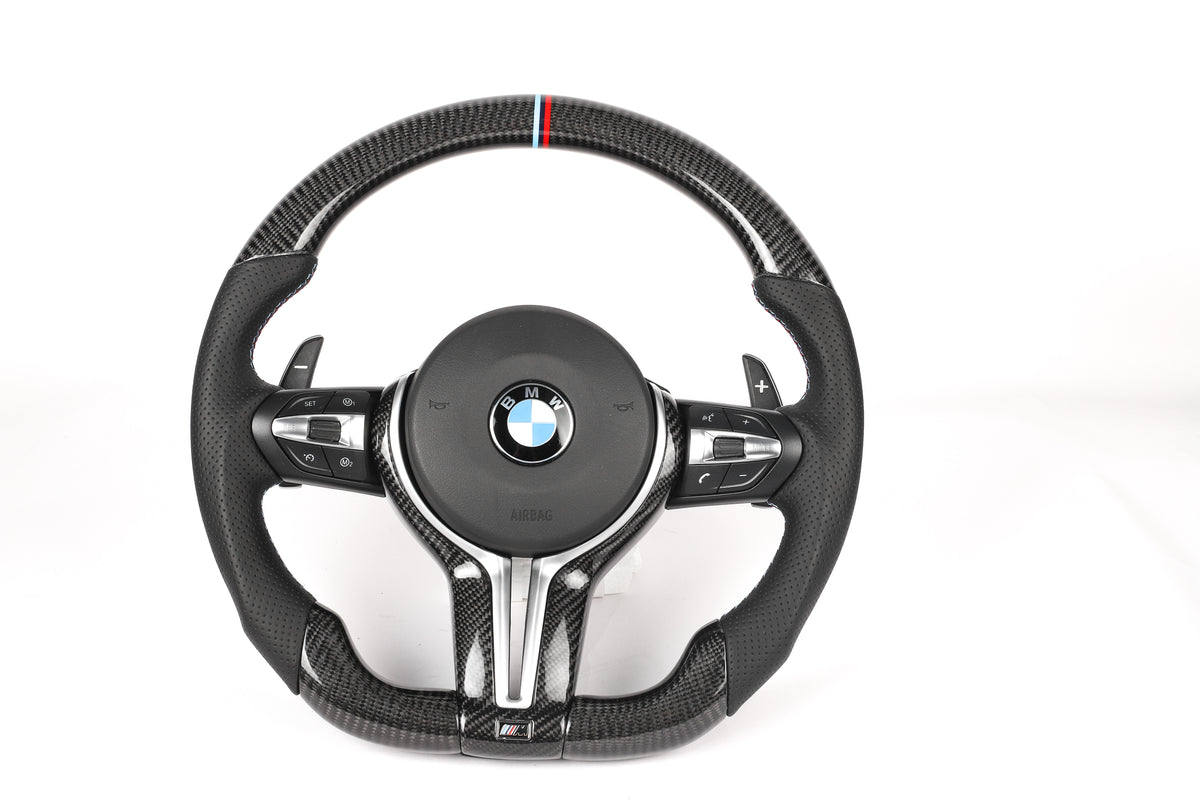 BMW F-Series Gloss Carbon Fiber Steering Wheel – M-Tri Color Stripe Edition