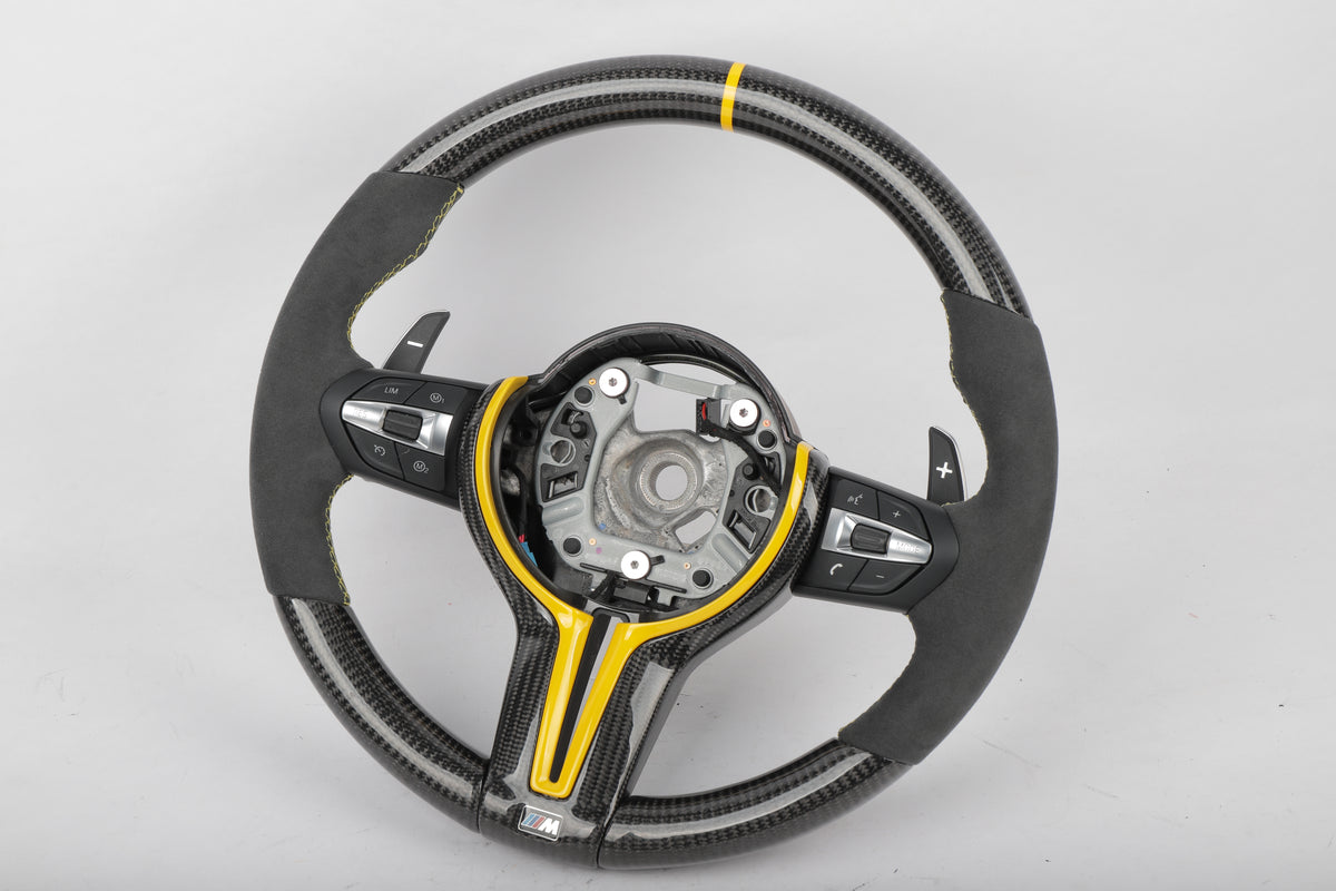 BMW F-Series Alcantara & Carbon Fiber Steering Wheel – Speed Yellow Edition