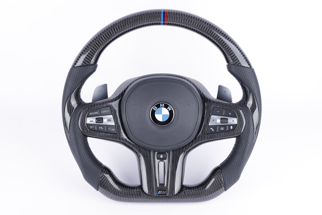 BMW G-Series Custom Gloss Carbon Fiber & Perforated Leather Steering Wheel