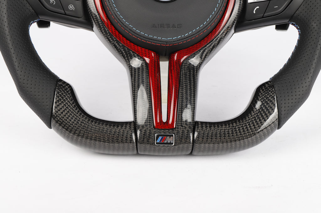 BMW F-Series Carbon Fiber & Perforated Leather Steering Wheel – Red Trim Edition