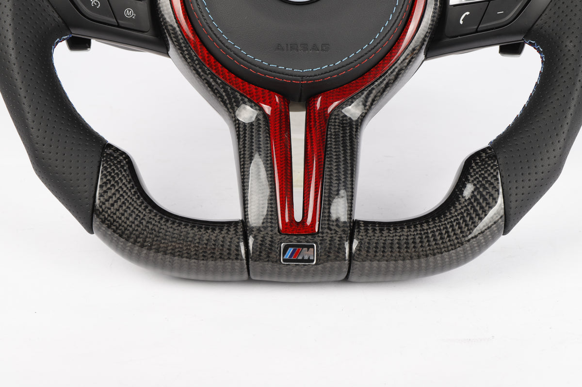 BMW F-Series Carbon Fiber & Perforated Leather Steering Wheel – Red Trim Edition