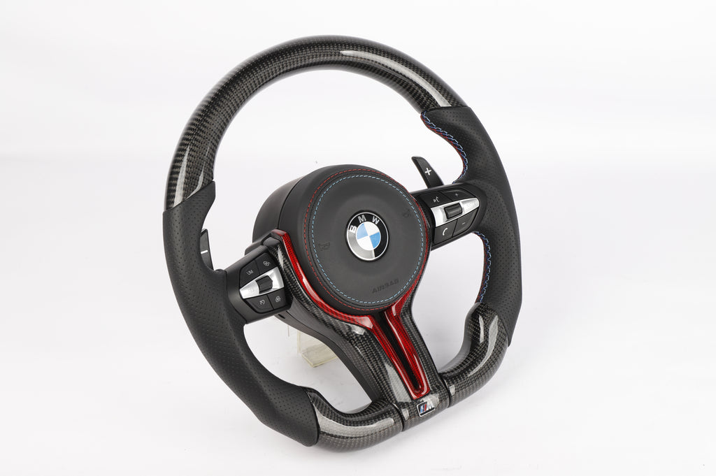 BMW F-Series Carbon Fiber & Perforated Leather Steering Wheel – Red Trim Edition