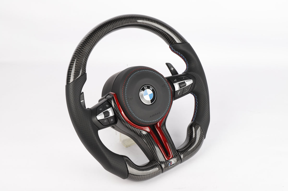 BMW F-Series Carbon Fiber & Perforated Leather Steering Wheel – Red Trim Edition