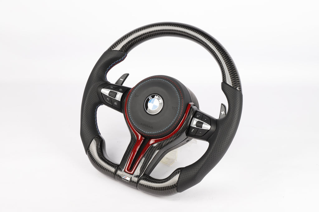 BMW F-Series Carbon Fiber & Perforated Leather Steering Wheel – Red Trim Edition